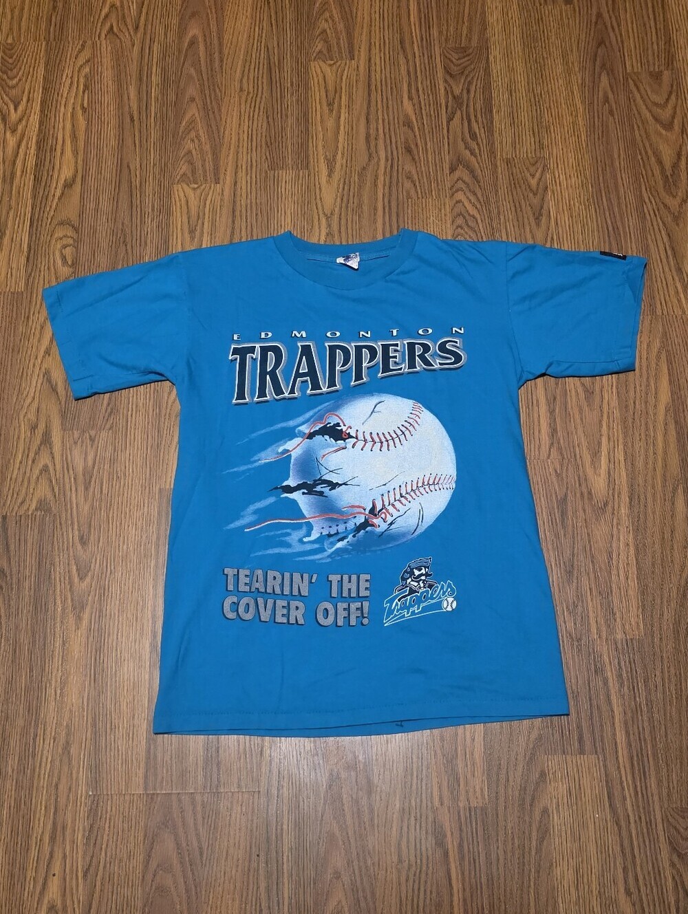 VTG 90s Edmonton Trappers Starter T Shirt Small Teal MiLB Baseball Canada Made